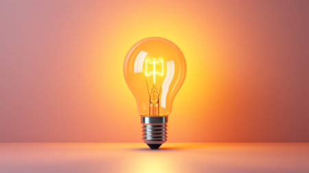 a light bulb illuminates against a vibrant orange and yellow backdrop, showcasing a realistic and detailed rendering. the art deco-inspired design features a combination of light pink and light gold hues, creating an outlandish energy. the sharp and angular shape of the bulb adds to its unique and eye-catching appeal, while the miniature illumination adds a touch of elegance. ai generatedの素材