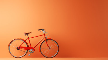 a bike rests on an orange surface, showcasing minimalist backgrounds and a nostalgic charm. the photo captures the bike's red color, while incorporating post-internet aesthetics and eco-friendly craftsmanship. the image highlights the use of physically based rendering and innovating techniques, creating a visually appealing composition. ai generatedの素材