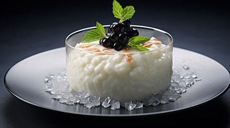 blackberries, in the style of george christakis, are used to flavor the mousse. the blackberries are light orange and white in color, with a soft and atmospheric lighting that enhances their appearance. the photo features the work of moosa al halyan and rei kamoi, showcasing the creased and tondo shape of the blackberries. ai generatedの素材