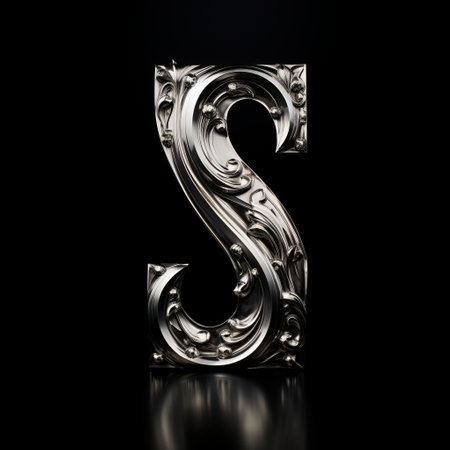 an ornate silver letter z, rendered in 3d, showcases rococo-inspired details and intricate engravings. this design resembles the sigma 105mm f14 dg hsm art lens and features ornamental structures and organic nature-inspired forms. the dark and brooding aesthetic is enhanced by the use of a sony alpha a7 iii camera. ai generatedの素材