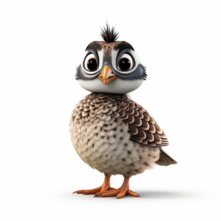 a cartoon character of a pheasant is depicted in this vector illustration. the 3d render showcases a flat drawing in the style of disney animation. the character is silver and brown, with textured expressions. the image was created using a lensbaby composer pro ii with edge 50 optic and rendered in cinema4d. the pheasant is illustrated in light brown and white. ai generatedの素材