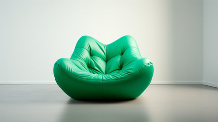 the photo showcases a dark room inspired by pop art consumer culture. the room is adorned with dark green and light azure accents, featuring a matte background. the furniture includes a leatherhide piece, reflecting danish design influences. richard deacon's artistic touch is evident in the overall aesthetic. ai generatedの素材