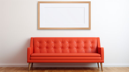 a sleek and modern vermillion frame mockup is elegantly displayed on a wooden table. the minimal-style design adds a touch of sophistication to any space. ai generatedの素材
