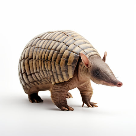 the armadillo, a small animal, is captured in this photo against a white background. the image showcases the art of the congo, with a style reminiscent of national geographic and associated press photos. the hard surface modeling highlights the intricate details of the armadillo's unique features. the color palette includes light red and light brown, adding depth and visual interest to the composition. ai generatedの素材