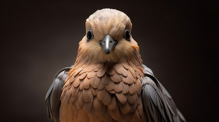 a lifelike 3d character of a mourning dove with comical bulging eyes is depicted in this hyper-realistic sci-fi style photo. the intense emotion and subtle expressions, inspired by the barbizon school, bring the character to life. the use of felt creations and overexposure adds texture and depth to the image. ai generatedの素材