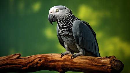 a gray parrot perches gracefully on a branch, captured in a stunning fine art photograph. this 32k uhd image showcases the intricate details of the bird's feathers and features. with softbox lighting enhancing its beauty, this creative commons attribution image is a masterpiece of traditional craftsmanship. a captivating shot that embodies the essence of caninecore. ai generatedの素材