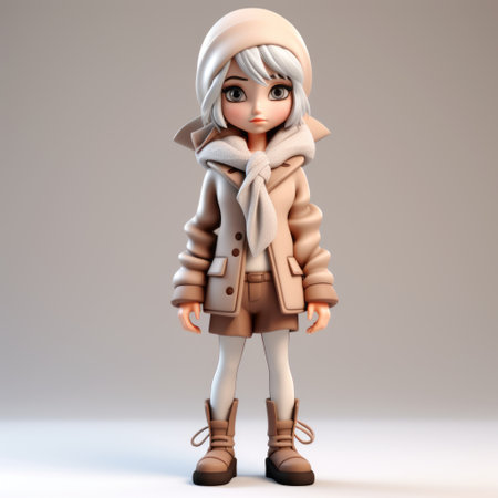 a stylish and stunningly beautiful 3d cartoon character named kevin is depicted in this photo. with large almond eyes and full lips, kevin exudes a fashionable and luxury aesthetic. dressed in a warm outfit and boots, he showcases the fall fashion trend. created using zbrush and clay handwork, this hd image features kevin against a white background, adding a touch of elegance to the overallの素材