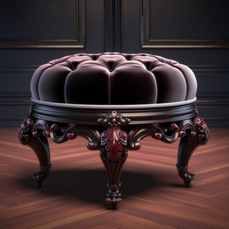 a stunning velvet victorian foot stool, captured in a hyper-realistic and hyper-detailed image. this 8k resolution photo showcases the exquisite craftsmanship of the pouf, with its luxurious velvet fabric and intricate design. the white background enhances the elegance of the piece, making it a perfect addition to any sophisticated interior. ai generatedの素材