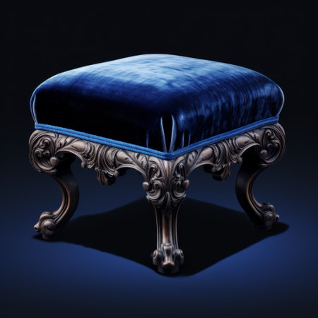 a stunning velvet victorian foot stool is showcased in this corner shelf image. the foot stool is beautifully captured with sharp, hyper-realistic, and hyper-detailed features. the white background enhances the elegance of the stool, making it a perfect addition to any interior decor. ai generatedの素材
