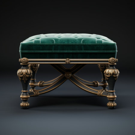 a stunning velvet victorian foot stool with a white background. this murphy bed image showcases the luxurious texture of the velvet fabric and the intricate details of the victorian design. the 8k resolution ensures sharpness and hyper-realistic visuals, making the foot stool appear lifelike and captivating. ai generatedの素材