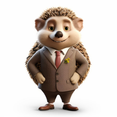 a 3d animation featuring a character wearing a business suit, inspired by hyper-realistic animal illustrations by artists like alex hirsch, sharpprickly, john tenniel, group f64, bill gekas. the animation exudes a joyful and optimistic vibe. ai generatedの素材