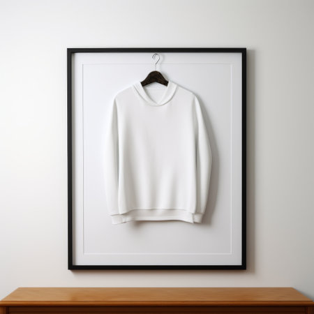 white sweatshirt hanging on a door frame, capturing the essence of meticulous photorealistic still lifes. this minimalistic and clean image, shot in uhd, showcases the realistic forms and matte finish. created by renowned artists hein gorny and zeng chuangxing. ai generatedの素材