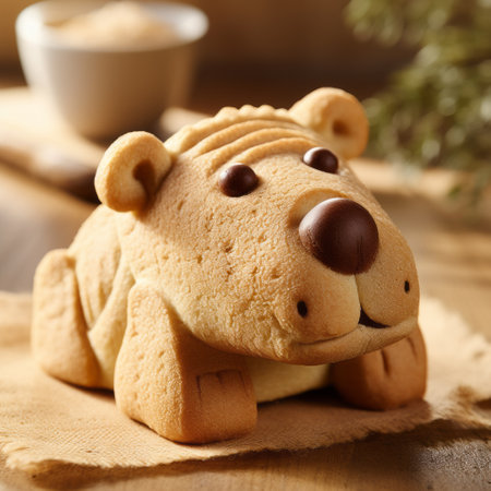 a chocolate biscuit covered in chocolate chips, designed to resemble various animals, is showcased in this national geographic photo. the hard surface modeling captures the intricate details of the biscuit, while the light beige and beige colors add a touch of elegance. the use of traditional japanese artistic techniques enhances the overall aesthetic, with bold and cartoonish lines giving it a unique snailcore vibe. aiの素材