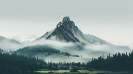 mountain wallpaper featuring layered imagery with subtle irony. this dreamy portrait showcases stunning landscape photography and post-processing techniques. the gray and emerald tones create a captivating atmosphere, reminiscent of post-apocalyptic landscapes. enjoy this high-resolution 8k wallpaper that brings the beauty of nature to your screen. ai generatedの素材