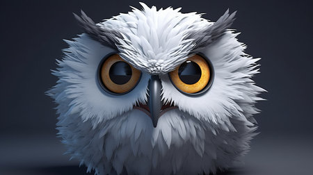 a lifelike 3d character of a snowy owl with comical bulging eyes is depicted in this hyper-realistic sci-fi style photo. inspired by the barbizon school, the owl's intense emotions and subtle expressions are captured, while felt creations and overexposure techniques add texture and depth to the image. ai generatedの素材
