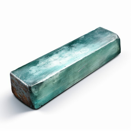 a green mineral stone with a transparent background, reminiscent of the style of lesser ury. this stone features light blue and bronze hues, with rectilinear forms inspired by martin creed. made of liquid metal, it showcases the influence of abbott handerson thayer. this unique piece dates back to the period of 1970 to the present. ai generatedの素材