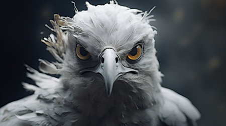 a lifelike 3d character of a dove with comical bulging eyes is depicted in this hyper-realistic sci-fi style photo. inspired by the barbizon school, the dove's intense emotions and subtle expressions are captured, while felt creations and overexposure techniques add texture and depth to the image. ai generatedの素材