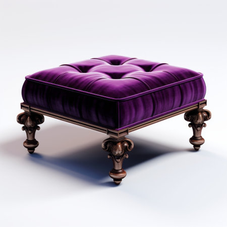 a fancy purple ottoman with legs and a button back, featuring a realistic and detailed rendering reminiscent of the artistic styles of peter paul rubens and lev lagorio. this 8k 3d ottoman showcases the use of precious materials and embodies the classical proportions often associated with the works of amedee ozenfant. ai generatedの素材