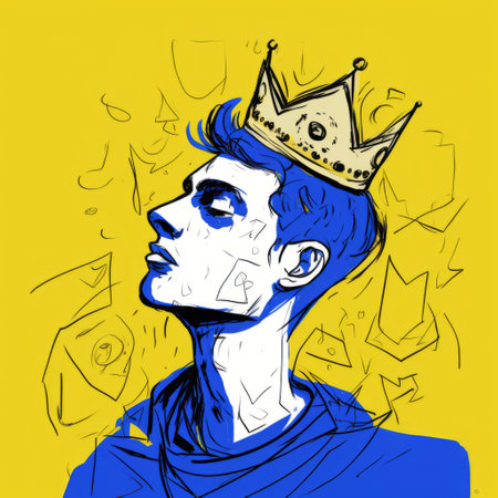 a digital drawing of a gregory, inspired by cecil beaton, is depicted in this image. the gregory wears a crown on their head and looks over their shoulder. the drawing, created on a wacom tablet, showcases expressive lines in the style of matisse. fine-tip pen in white and yellow colors were used to create this artwork, which has a resolution of 32k and is inの素材
