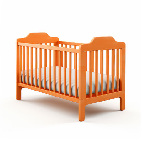 a little cot with an orange frame, showcasing intense color saturation and a 3d design. the cot is crafted with eco-friendly materials and features accurate and detailed craftsmanship. the pastel colors used create a monochromatic color scheme, making it visually appealing. this photo is available under the creative commons attribution license. ai generatedの素材