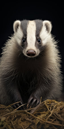 a stunning studio portrait of a red badger captured with a fujifilm x-t4 camera. the image showcases the realistic depiction of light, with dark gray and beige tones adding depth to the composition. shot in the style of lensbaby composer pro ii with edge 50 optic, the photo exhibits dynamic symmetry and highlights the intricate details of the badger's bone structure. enjoy this high-definition wallpaperの素材