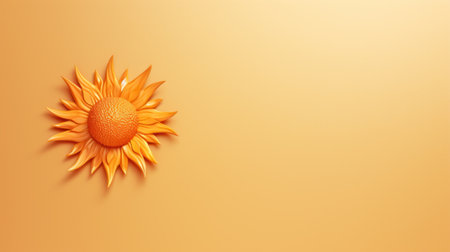 a sunflower, rendered in cinema4d, stands out against an orange background. this soft minimalistic image showcases innovative page design and subtle surface decoration. created by sung kim, the sunflower appears sculpted and realistic, with a skillful usage of light and color. ai generatedの素材