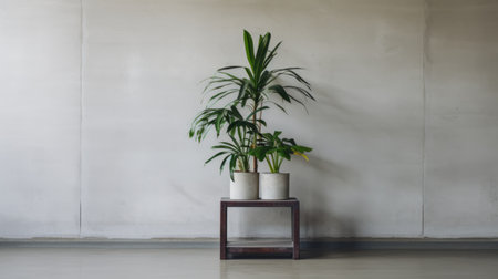 a minimalistic and sleek editorial-style photograph captures a plant stand in a clean and empty brutalist environment. shot with a mamiya rz67 camera, the image showcases the simplicity and elegance of the subject. the zoomed-in perspective adds depth and detail to the composition. ai generatedの素材