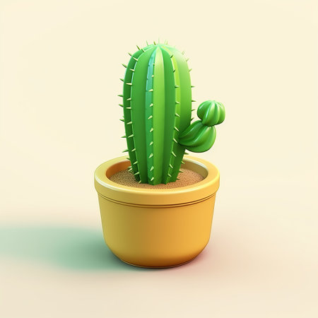 a 3d cartoon icon of a cactus made from clay material, featuring a smooth and shiny texture. this nintendo-inspired isometric design is highlighted by a spot light, showcasing its best detail. the high-resolution 3d rendering provides a realistic and detailed representation of the cactus, which stands out on a white isolated background. ai generatedの素材
