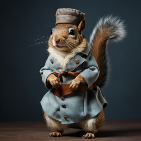 a bavarian squirrel dressed in traditional clothing stands on a white background, with a potato sack placed in front of it. the adorable squirrel showcases the charm of bavarian culture, while the potato sack adds a rustic touch to the scene. ai generatedの素材