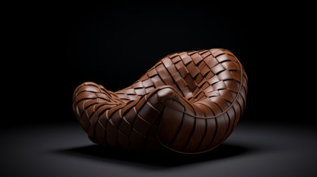 a hyperrealistic bean bag chair with weaving leather elements, designed using octane render for a clean and elegant look. the chair is showcased on a white background, highlighting its high detail and detailed textures. with a resolution of 16k, this chair is a perfect addition to any modern interior. ai generatedの素材