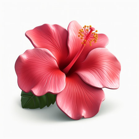 a 3d cartoon icon of a hibiscus flower made from clay material, featuring a smooth and shiny texture. this nintendo-inspired isometric design is highlighted by a spot light, showcasing its best detail. the high-resolution, hd 3d rendering of the flower stands out on a white isolated background. ai generatedの素材