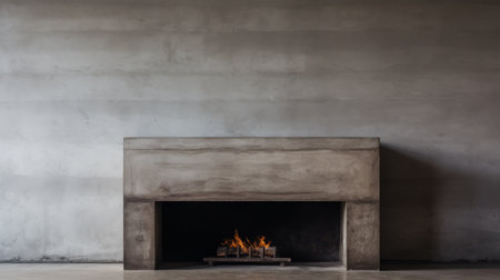 fireplace mantel in a simple and clean brutalist environment captured in an editorial style photograph. shot with a mamiya rz67, the image showcases the zoomed-in details of the mantel in an empty setting. ai generatedの素材