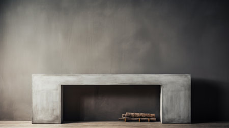 fireplace mantel in a simple and clean brutalist environment captured in an editorial style photograph. shot with a mamiya rz67, the image showcases the zoomed-in details of the mantel in an empty setting. ai generatedの素材