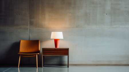 a lamp table captured in an editorial style photograph, showcasing its simplicity and cleanliness within an empty brutalist environment. shot with a mamiya rz67 camera, the image is zoomed in to highlight the details of the table. ai generatedの素材