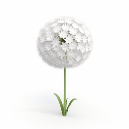 dandelion 3d icon in cartoon style made of clay material, features a smooth and shiny texture. the nintendo-themed design is showcased in an isometric view, under a spotlight with best detail. this hd, 3d rendering offers high resolution on a white isolated background. ai generatedの素材