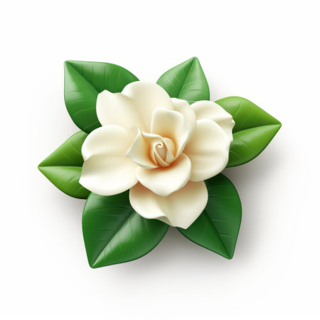 a gardenia 3d icon made of clay material, featuring a cartoon-like design. the icon has a smooth and shiny texture, giving it a polished appearance. it is rendered in high definition with great attention to detail, making it perfect for nintendo-related projects. the isometric perspective and spot light enhance its visual appeal. the icon is isolated on a white background for easy integration into variousの素材