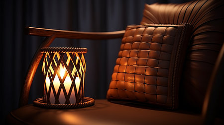 a hyperrealistic candle holder with weaving leather elements, designed using octane render for a clean and elegant look. the final result showcases detailed textures, while the chair is isolated on a white background. with a resolution of 16k, this high-detail design exudes sophistication and style. ai generatedの素材