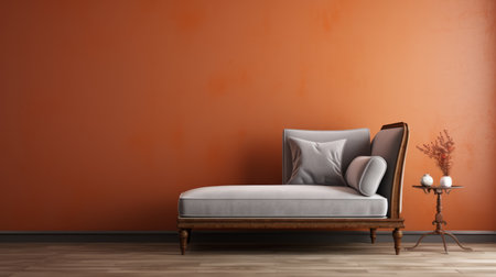 a photo showcasing an empty wall space above a chaise lounge. this minimalist design offers a blank canvas for creativity, allowing for various possibilities such as artwork, mirrors, or shelves. the vacant area above the chaise lounge presents an opportunity to personalize and enhance the overall aesthetic of the room. ai generatedの素材