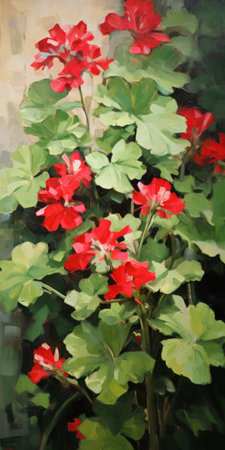 geranium with light yellow and emerald green colors, featuring ultra-high resolution creamy texture and a smooth palette knife effect. this photo highlights superior quality and intricate details for an eye-catching display. ai generatedの素材