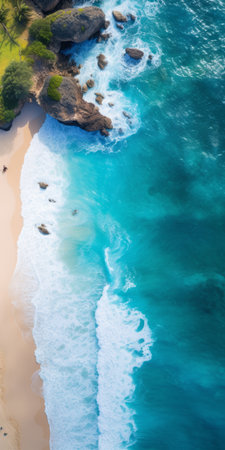 an award-winning photograph by peter yan, jay daley, and dustin lefevre showcasing a stunning aerial view of a beautiful beach. this 8k hdr wallpaper captures the beach's photorealistic beauty, creating a captivating visual experience. ai generatedの素材