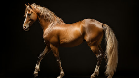 a stunning image capturing the incredible realism of a horse in motion, seen from behind as it gracefully climbs up with one paw extended. this photo showcases the horse's strength and agility, creating a captivating visual experience. ai generatedの素材