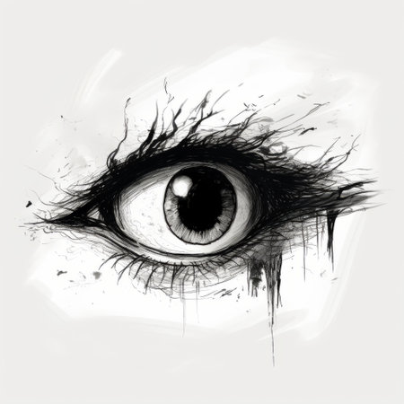 the rabbit eye is captured in a stunning monochrome sketch, showcasing intricate details through an ink illustration. the simplicity of the artwork adds a touch of elegance to this captivating image. ai generatedの素材
