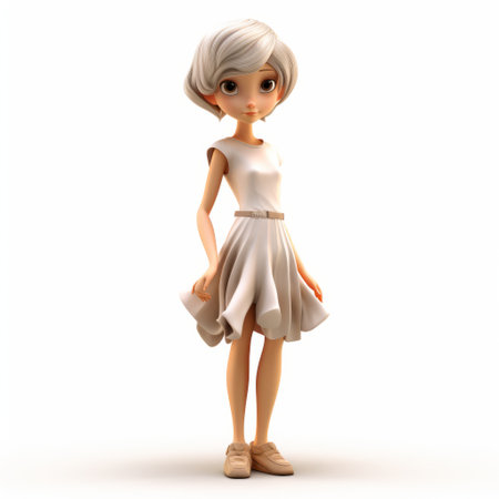 a 3d cartoon girl with short hair is depicted in this full-body image. the girl is wearing a tunic and is set against a white background. ai generatedの素材