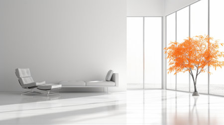 the minimalist interior photo showcases a serene room with sleek furniture and clean lines in black and white. large windows allow ample natural light to create a tranquil atmosphere, perfect for relaxation and unwinding. ai generatedの素材