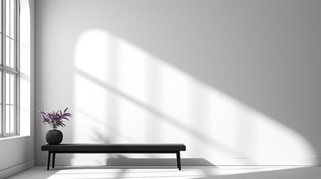 the minimalist interior captured in this black and white photo exudes calmness and tranquility. the spacious room is adorned with sleek furniture, clean lines, and flooded with natural light from large windows, creating a serene ambiance. ai generatedの素材