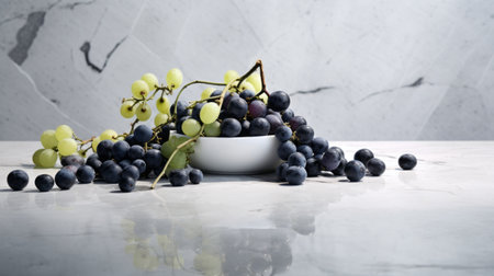 gooseberry arrangement in minimalist style, featuring light gray and navy colors on a polished concrete backdrop. ai generatedの素材