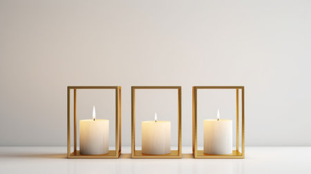 candle holder with golden frame for canvas, placed against white background. ai generatedの素材