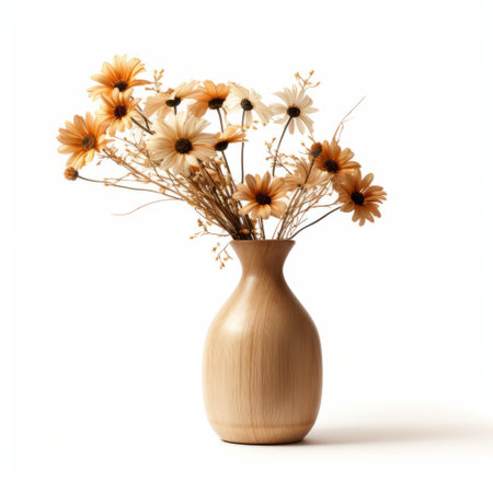 amphora vase with flowers, isolated on a white background. ai generatedの素材