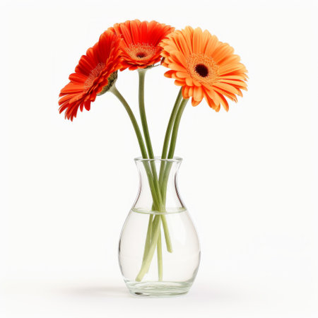 a simple vase with gerbera flowers, isolated on a white background. ai generatedの素材