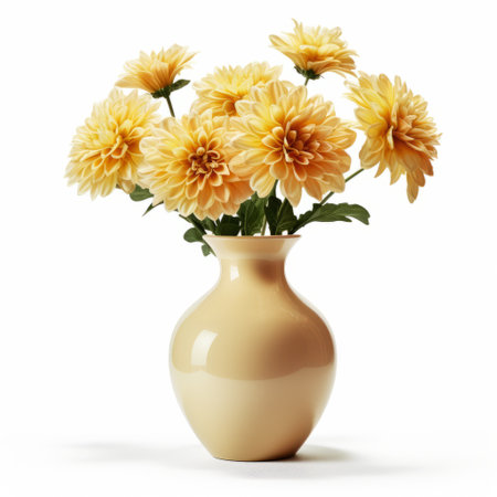 a simple vase with a chrysanthemum flower, isolated on a white background. ai generatedの素材